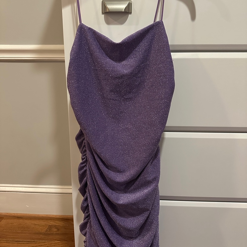 Purple Ruched Slip Dress with Spaghetti Straps